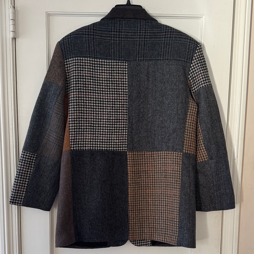 VTG International Scene Women's Brown Gray Patchwork Wool Blazer Jacket 13/14 - Picture 7 of 14
